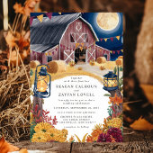 Invitation Mariage d'automne nocturne dans une grange rustiqu