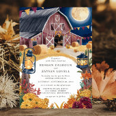 Invitation Mariage d'automne nocturne dans une grange rustiqu