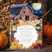 Invitation Mariage d'automne nocturne dans une grange rustiqu