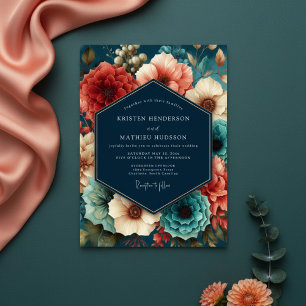 Invitation Mariage d'automne opulent à fleurs de teinte sarce
