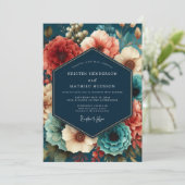 Invitation Mariage d'automne opulent à fleurs de teinte sarce (Debout devant)