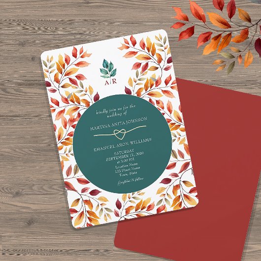 Invitation Mariage d'automne orange sarcelle