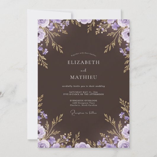 Invitation Mariage d'Automne Orné Brun Marron (Devant)