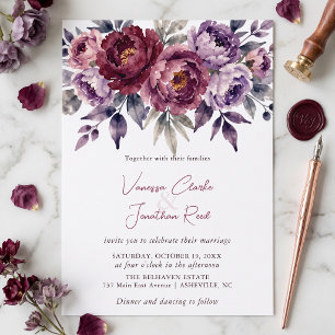 Invitation Mariage d'automne Pivoine Bourguignon Mélancolique
