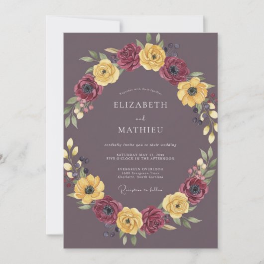 Invitation Mariage d'automne régale de prune (Devant)