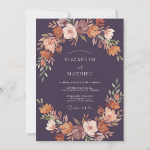 Invitation Mariage d'automne riche en aubergine