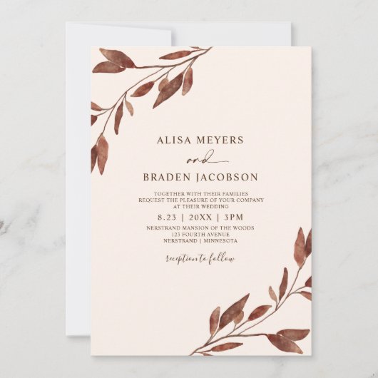 Invitation Mariage d'automne Rouille Brun Feuillage d'automne (Devant)