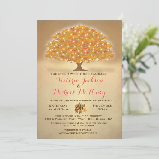 Invitation Mariage d'automne rustique aux lumières scintillan (Debout devant)