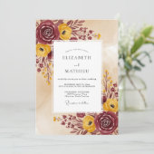 Invitation Mariage d'automne rustique burgundy jaune (Debout devant)