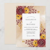 Invitation Mariage d'automne rustique burgundy jaune (Devant / Derrière)