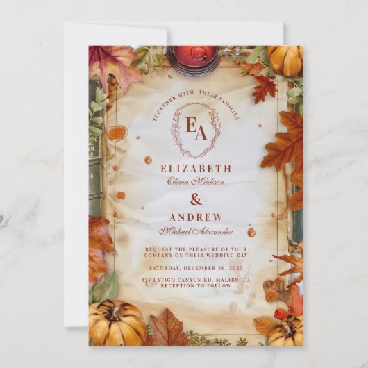 Invitation Mariage d'automne rustique Citrouille épice (Devant)