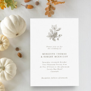 Invitation Mariage d'automne simple vintage cône de pin et gl