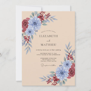 Invitation Mariage d'automne sophistiqué bleu poussiéreux