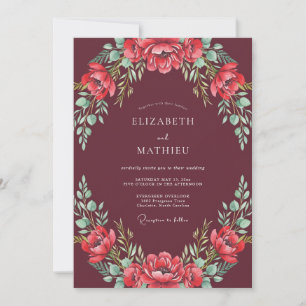 Invitation Mariage d'automne sophistiqué bordeaux