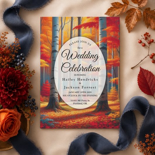 Invitation Mariage d'automne sous les bouleaux rustiques