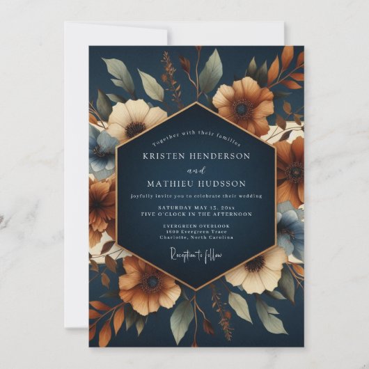 Invitation Mariage d'automne Terracotta Navy (Devant)