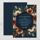 Invitation Mariage d'automne Terracotta Navy (Devant / Derrière)