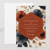 Invitation Mariage d'automne Terracotta Navy Bloom (Devant / Derrière)