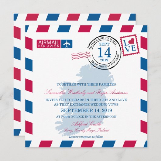 Invitation Mariage d'avion IRLANDE (Devant / Derrière)