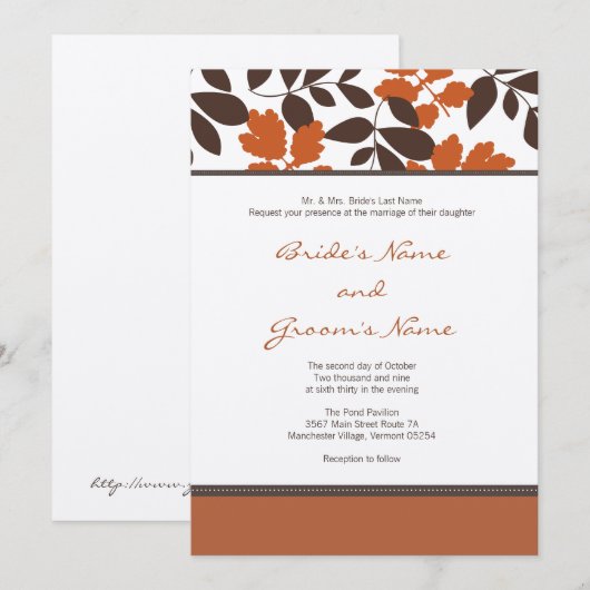 Invitation mariage de automne (Devant / Derrière)