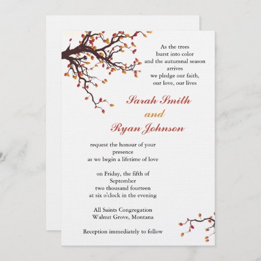 Invitation Mariage de automne (Devant / Derrière)