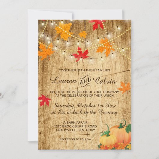 Invitation mariage de automne avec feuilles et cit (Devant)