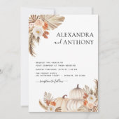 Invitation Mariage de automne Blanc Citrouilles Pampas Grass (Devant)