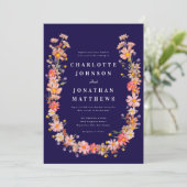 Invitation Mariage de automne bleu de la marine fleur sauvage (Debout devant)