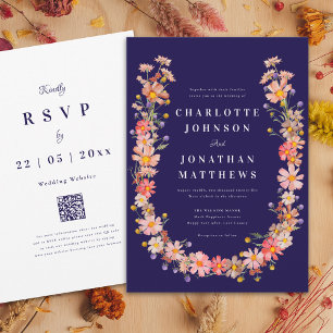 Invitation Mariage de automne bleu de la marine fleur sauvage