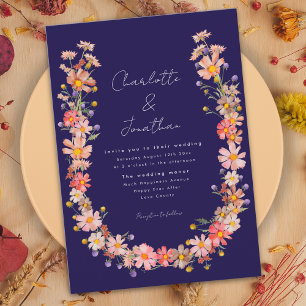 Invitation Mariage de automne bleu de la marine Fleur sauvage