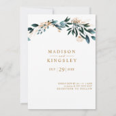 Invitation Mariage de automne 🍂 Bleu Profond Floral Élégant (Dos)
