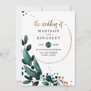 Invitation Mariage de automne 🍂 Bleu Profond Floral Élégant