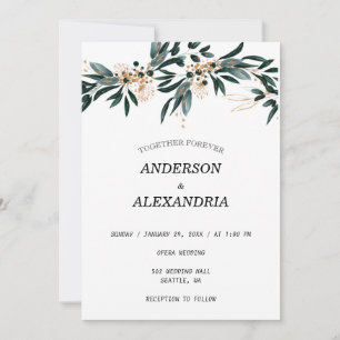 Invitation Mariage de automne 🍂 Bleu Profond Floral Élégant