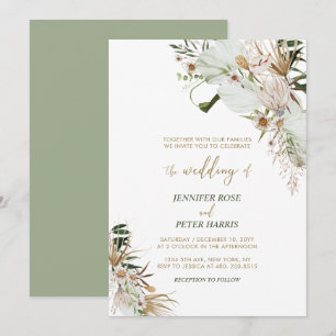 Invitation Mariage de automne Botanique Vert & Or Boho Invita
