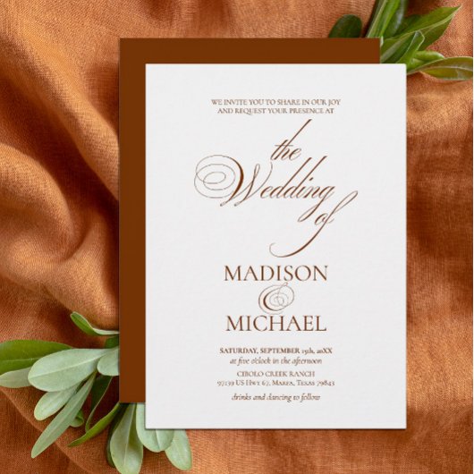 Invitation Mariage de automne Brown Chic Boho contemporain