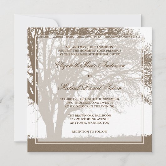 Invitation Mariage de automne Brown de chêne (Devant)