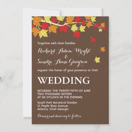 Invitation Mariage de automne Brown Rustic Maple F (Devant)
