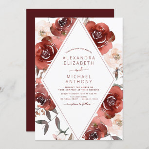 Invitation Mariage de automne Burnt Orange Floral Élégant