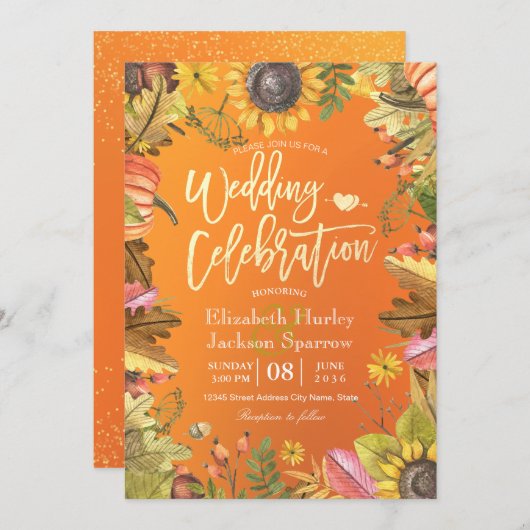 Invitation Mariage de automne Célébration Automne Maple Leaf  (Devant / Derrière)