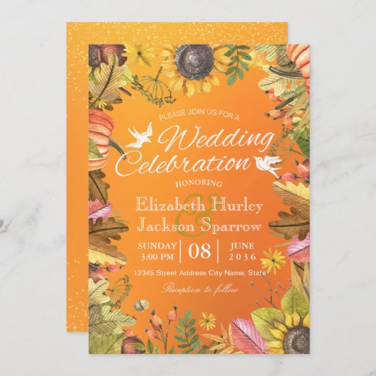 Invitation Mariage de automne Célébration Automne Maple Leaf  (Devant / Derrière)