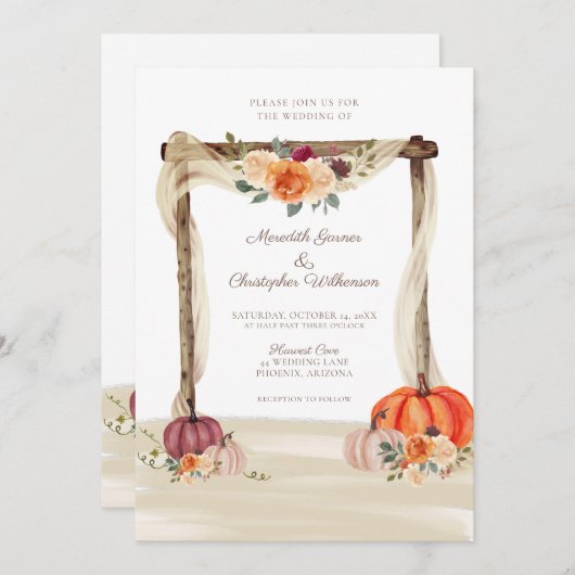 Invitation Mariage de automne Citrouille Boho (Devant / Derrière)