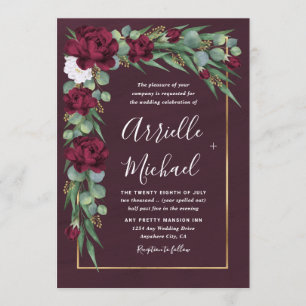 Invitation Mariage de automne d'aquarelle florale de Bourgogn