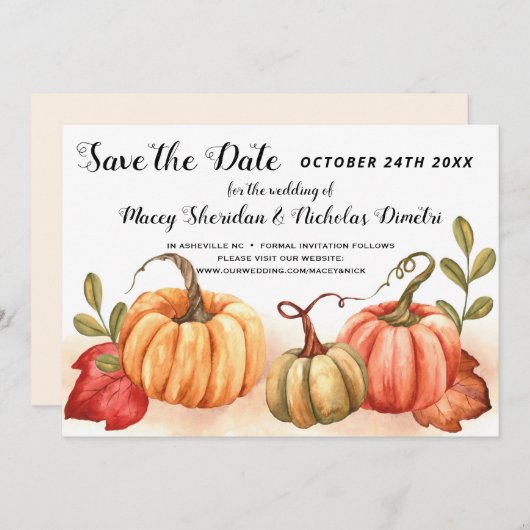 Invitation Mariage de automne d'automne citrouille Enregistre (Devant / Derrière)
