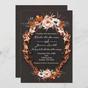 Invitation Mariage de automne d'automne Orange Floral Flowers