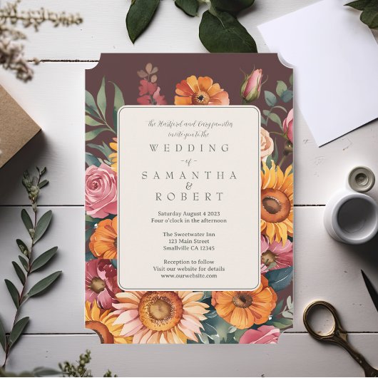 Invitation Mariage de automne de bordure floral gras