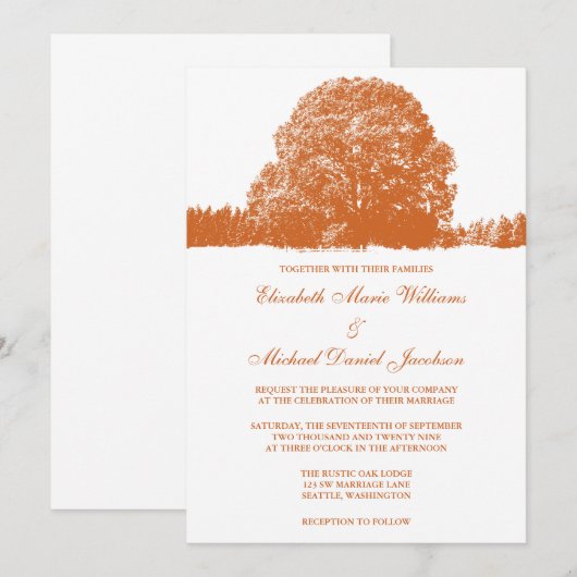 Invitation Mariage de automne de chêne orange (Devant / Derrière)