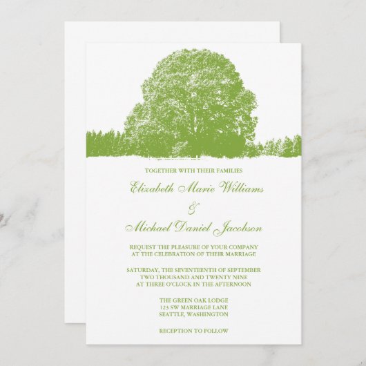 Invitation Mariage de automne de chêne vert (Devant / Derrière)