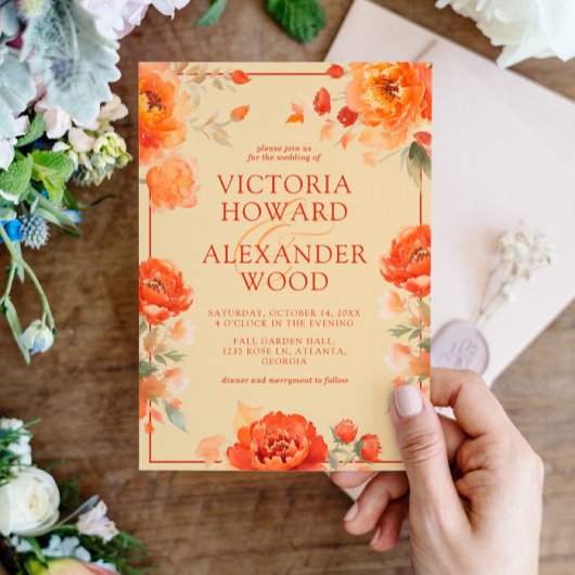 Invitation Mariage de automne de fleurs orange brûlées