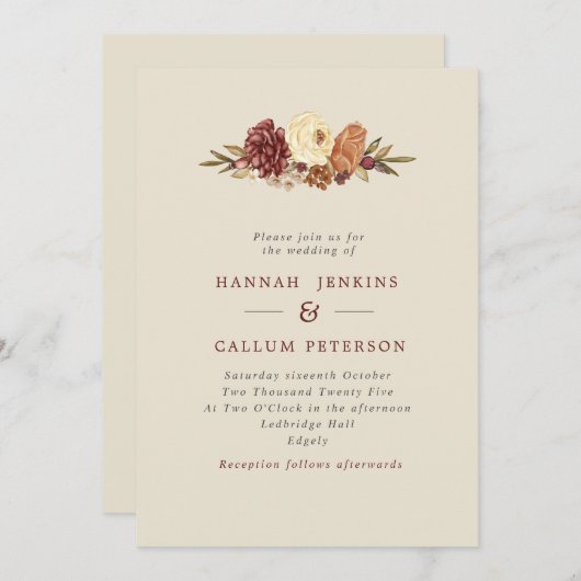 Invitation Mariage de automne de fleurs rustiques (Devant / Derrière)