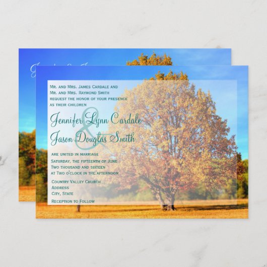 Invitation Mariage de automne de l'arbre d'automne (Devant / Derrière)